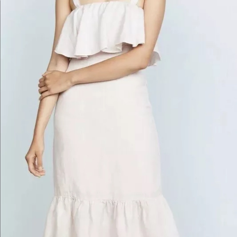 Winston White Verona Dress Linen Sz XS Lavender MIDI Ruffles.